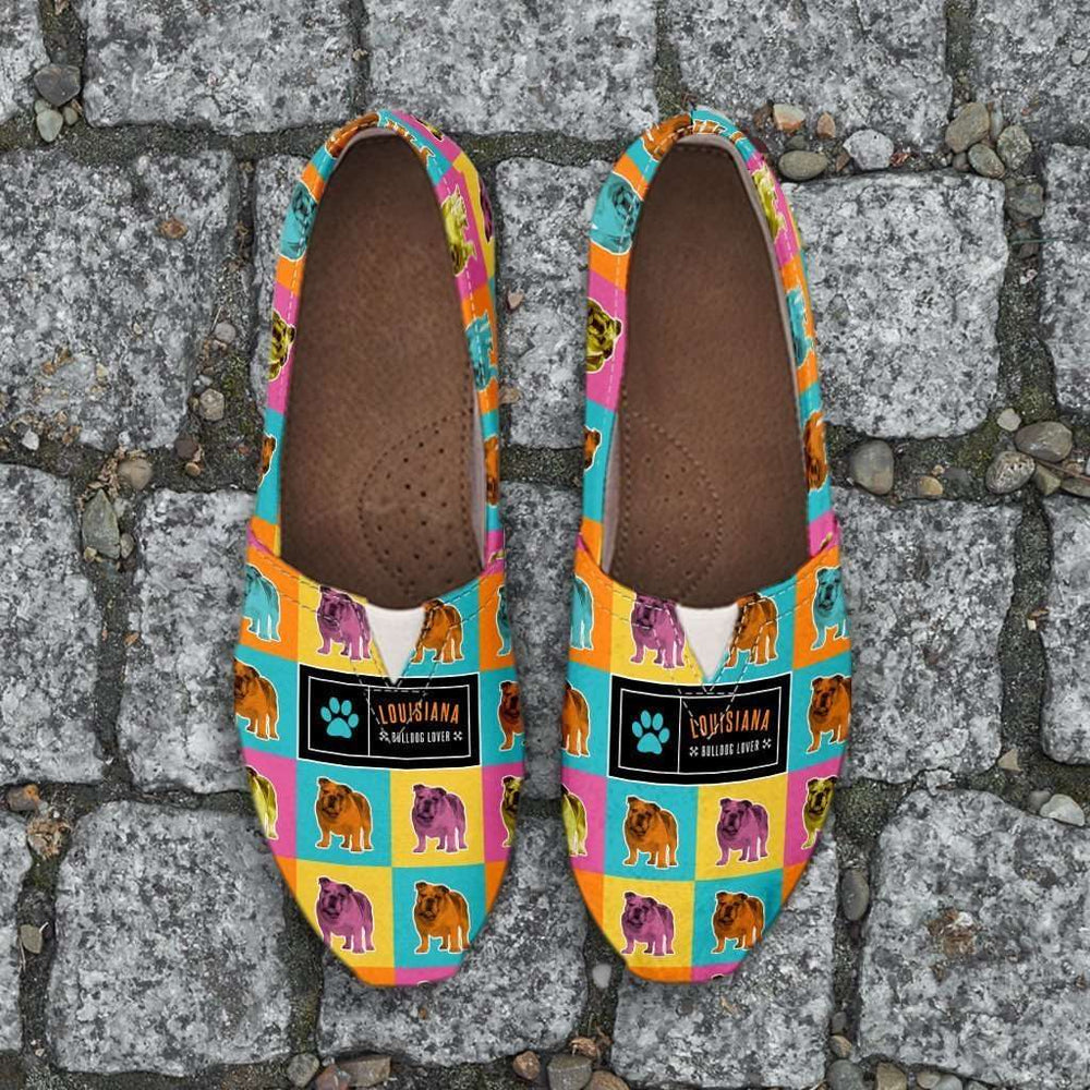 Designs by MyUtopia Shout Out:Bulldog Casual Canvas Slip on Shoes Women's Flats