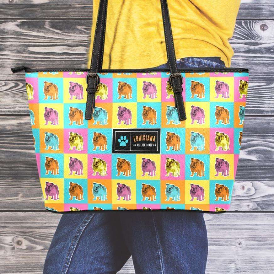 Designs by MyUtopia Shout Out:Bulldog Faux Leather Totebag Purse,Medium (10 x 16 x 5) / Multicolor,tote bag purse