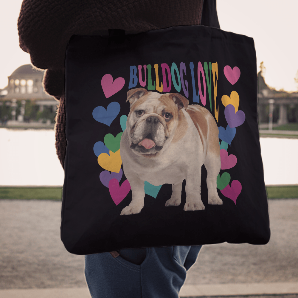 Designs by MyUtopia Shout Out:Bulldog Love Fabric Totebag Reusable Shopping Tote