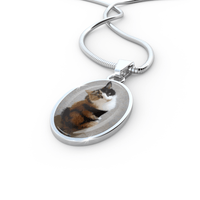 Load image into Gallery viewer, Designs by MyUtopia Shout Out:Calico Cat Sitting Pretty Handcrafted Necklace,Luxury necklace w/ adjustable snake-chain / Silver,Necklace
