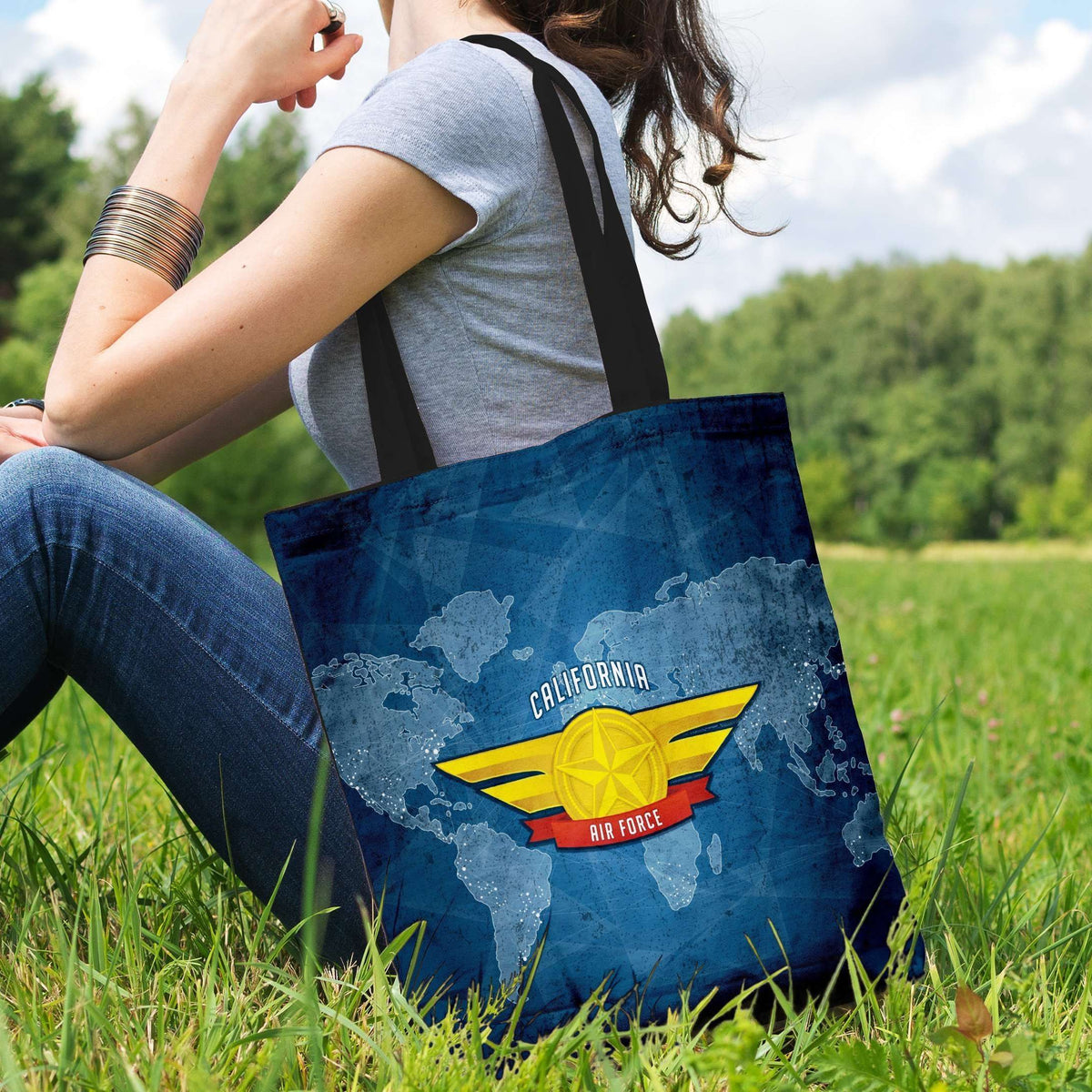 Designs by MyUtopia Shout Out:California Air Force Wings Fabric Totebag Reusable Shopping Tote