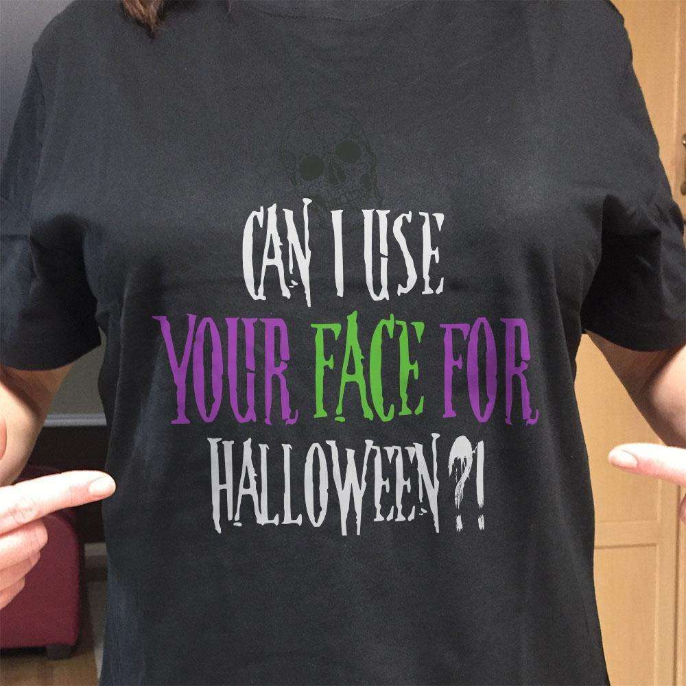 Designs by MyUtopia Shout Out:Can I Use Your Face for Halloween Adult Unisex Cotton Short Sleeve T-Shirt