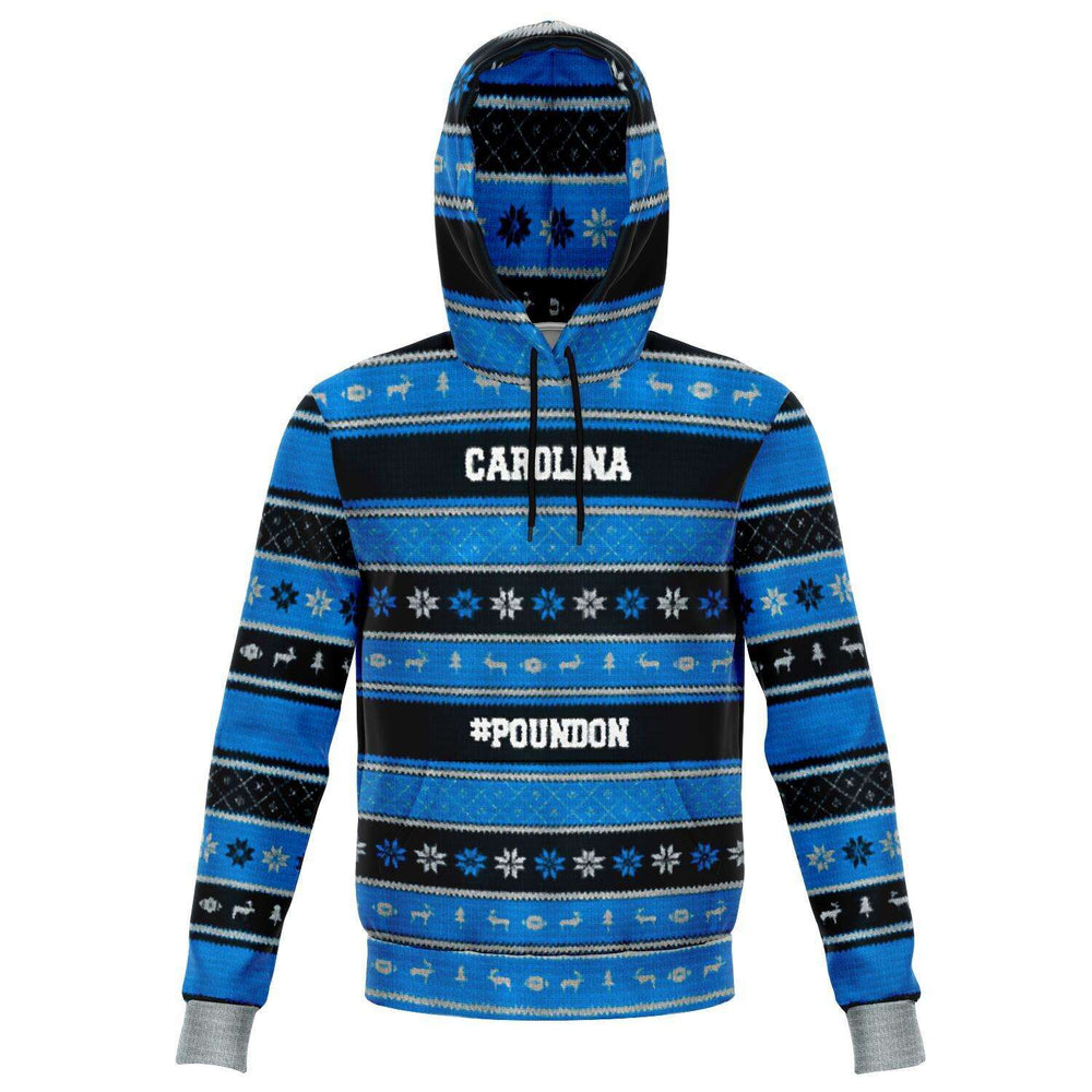Designs by MyUtopia Shout Out:Carolina #PoundOn Football Fan 3D Ugly Christmas Fashion Hooded Sweatshirt,XS / Blue/Black,Fashion Hoodie - AOP
