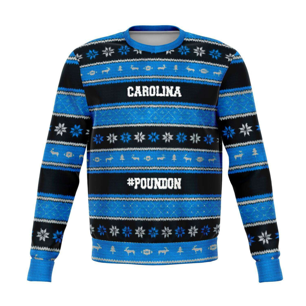 Designs by MyUtopia Shout Out:Carolina #PoundOn Football Fan 3D Ugly Christmas Fashion Sweatshirt,XS / Blue/Black,Fashion Sweatshirt - AOP