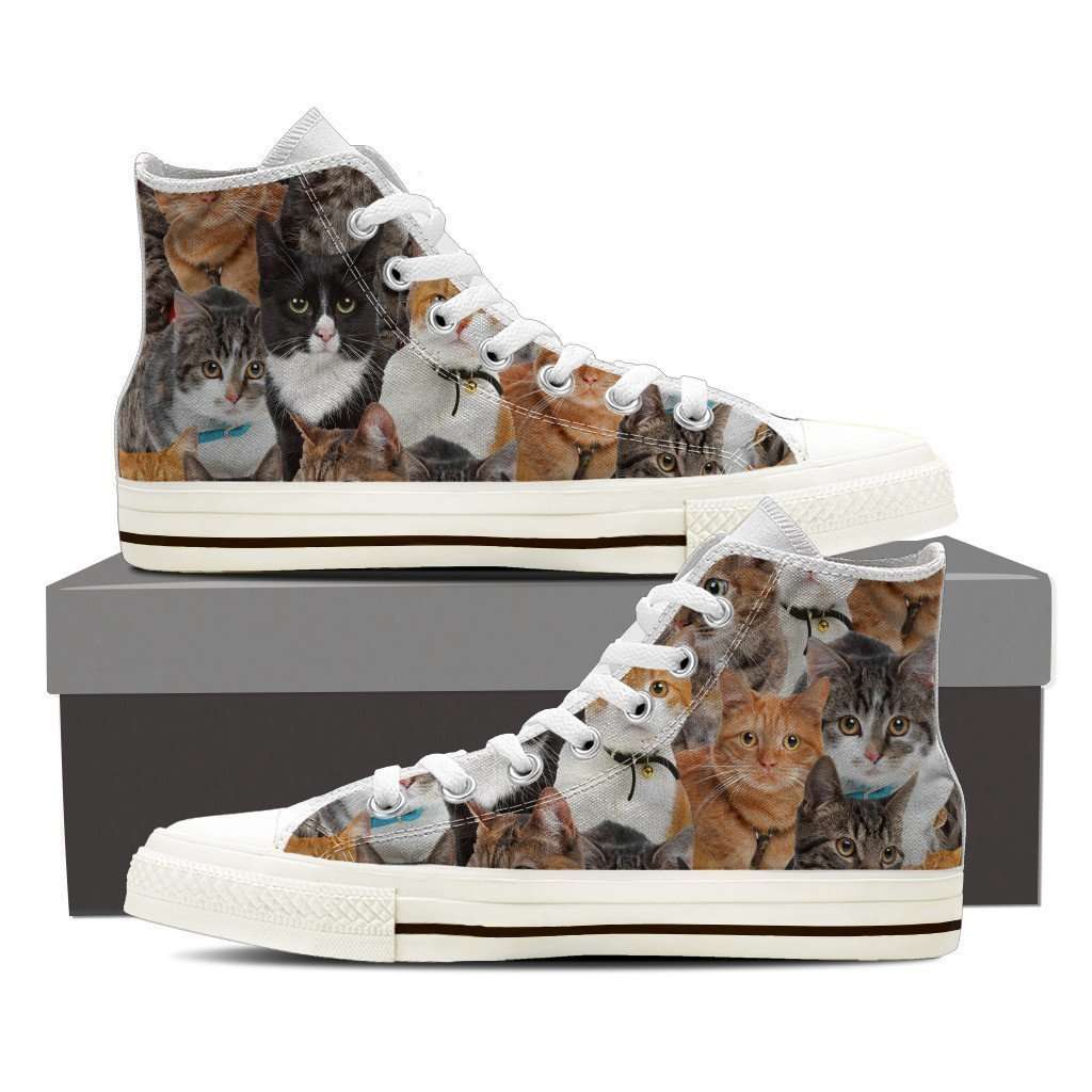 Designs by MyUtopia Shout Out:Cat Canvas High Top Shoes Mens,Mens US 8 (EU40) / Brown,High Top Sneakers