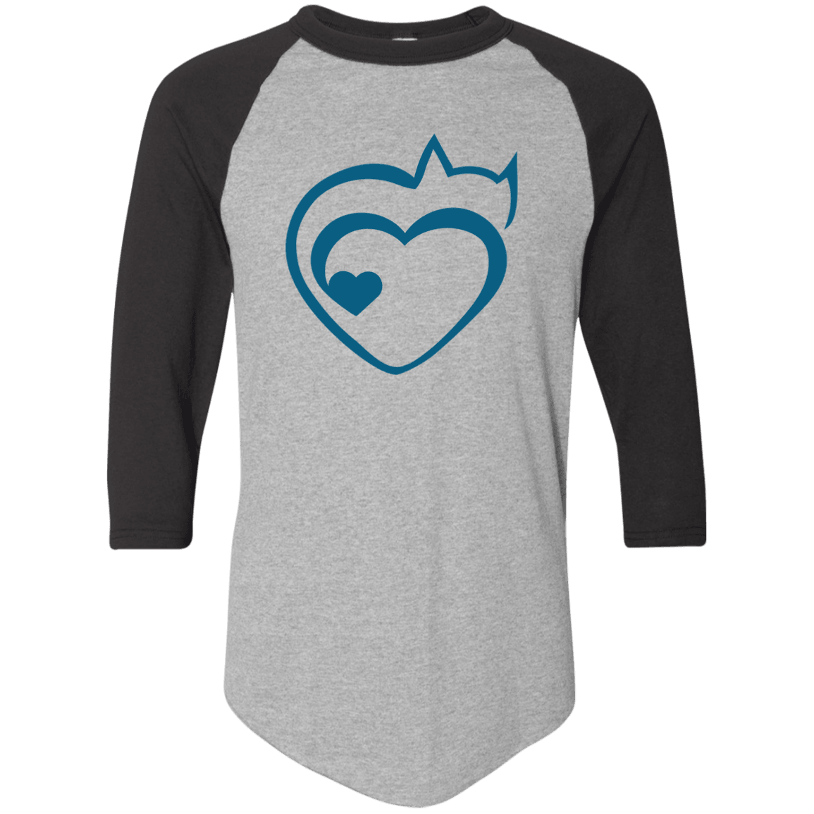 Designs by MyUtopia Shout Out:Cat Heart Color-block Raglan Jersey T-Shirt,Athletic Heather/Black / S,Adult Unisex T-Shirt