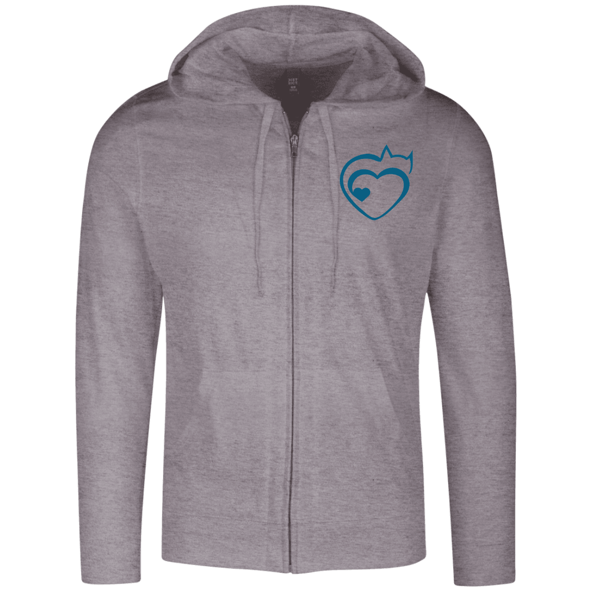 Designs by MyUtopia Shout Out:Cat Heart Embrodered Light-weight Full Zip Hoodie,Dark Heather Grey / X-Small,Sweatshirts