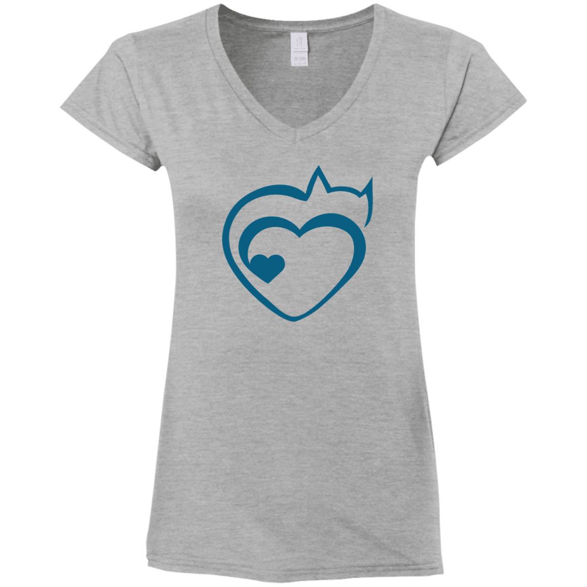 Designs by MyUtopia Shout Out:Cat Heart Ladies' Fitted  V-Neck T-Shirt,Sport Grey / S,Ladies T-Shirts