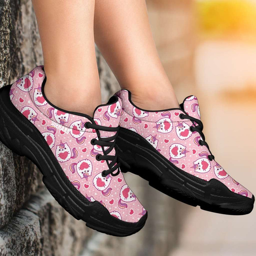 Designs by MyUtopia Shout Out:Caticorn with Hearts on Pink Chunky Sneakers
