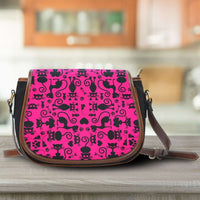 Load image into Gallery viewer, Designs by MyUtopia Shout Out:Cats all over print Canvas Saddlebag Style Crossbody Purse Pink
