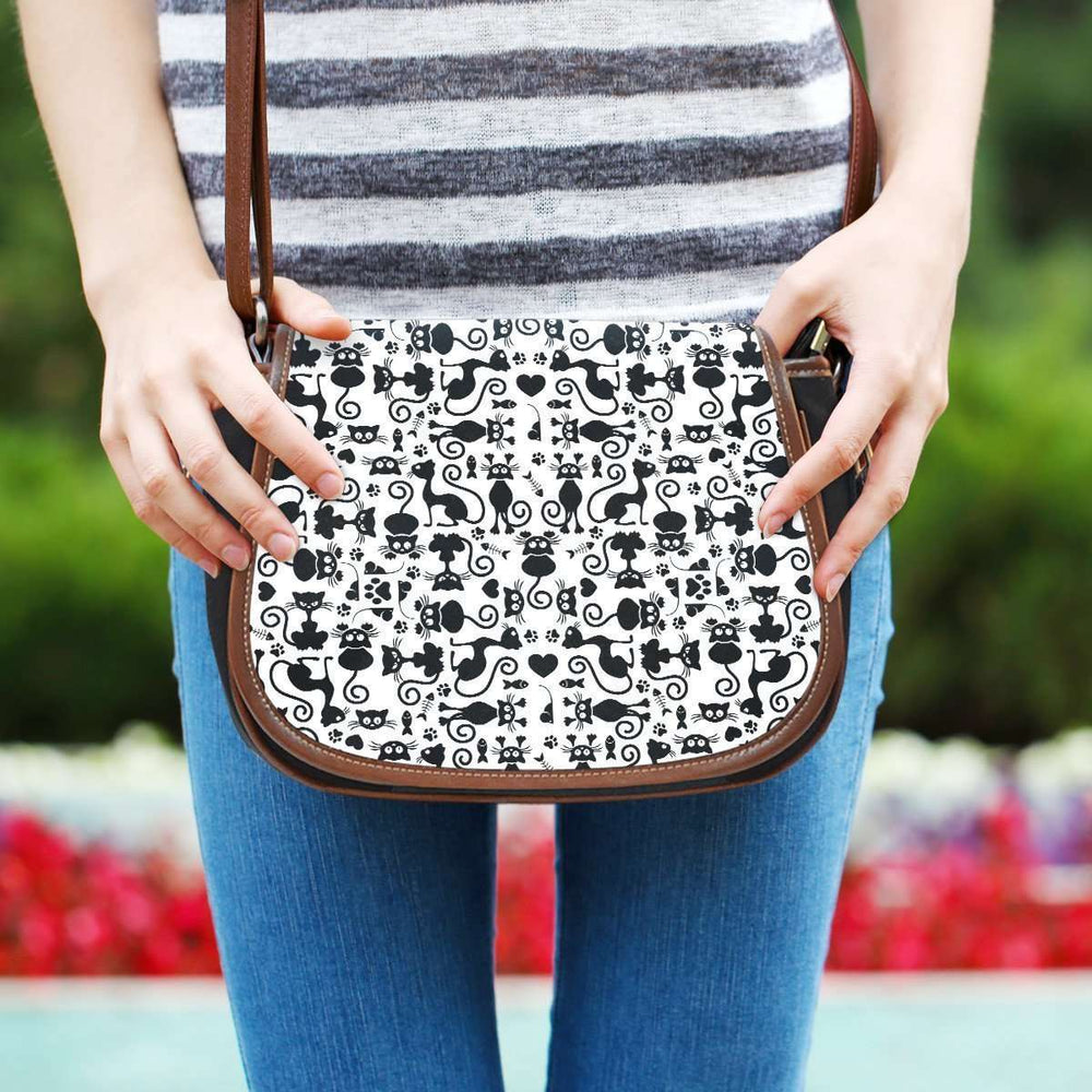 Designs by MyUtopia Shout Out:Cats All Over Print Canvas Saddlebag Style Crossbody Purse