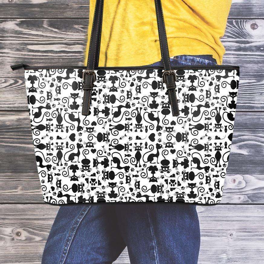 Designs by MyUtopia Shout Out:Cats All Over Print Faux Leather Totebag Purse White,Medium (10 x 16 x 5) / Black/White,tote bag purse