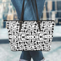 Load image into Gallery viewer, Designs by MyUtopia Shout Out:Cats All Over Print Faux Leather Totebag Purse White,Large (11 x 17 x 6) / Black/White,tote bag purse
