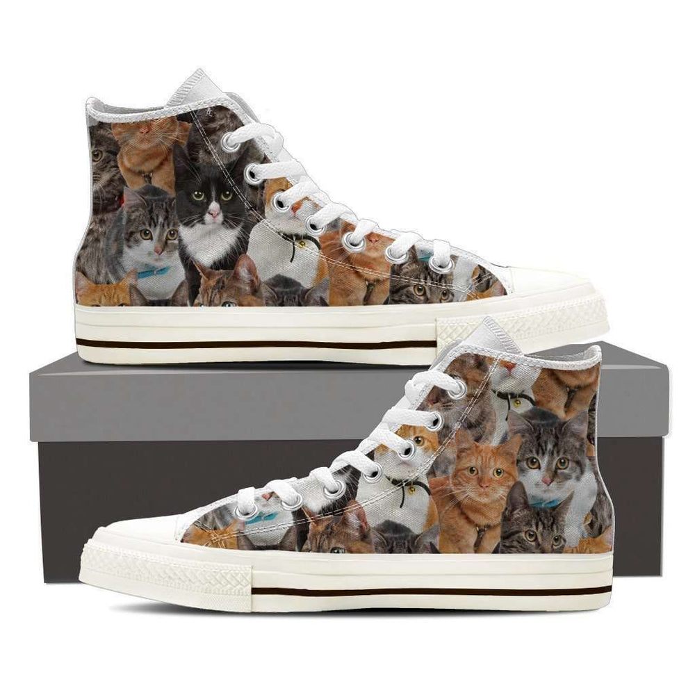 Designs by MyUtopia Shout Out:Cats Canvas High Top Shoes Womens,Ladies 6 (EU36) / White/Brown,High Top Sneakers