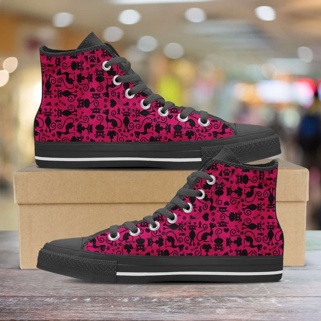 Designs by MyUtopia Shout Out:Cats in Pink Collage Canvas High Top Shoes Pink/Black,Women's / Ladies US 6 (EU36) / Black/Pink,High Top Sneakers