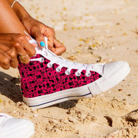 Load image into Gallery viewer, Designs by MyUtopia Shout Out:Cats in Pink Collage Canvas High Top Shoes Pink/White,Women&#39;s / Ladies 6 (EU36) / White/Pink,High Top Sneakers

