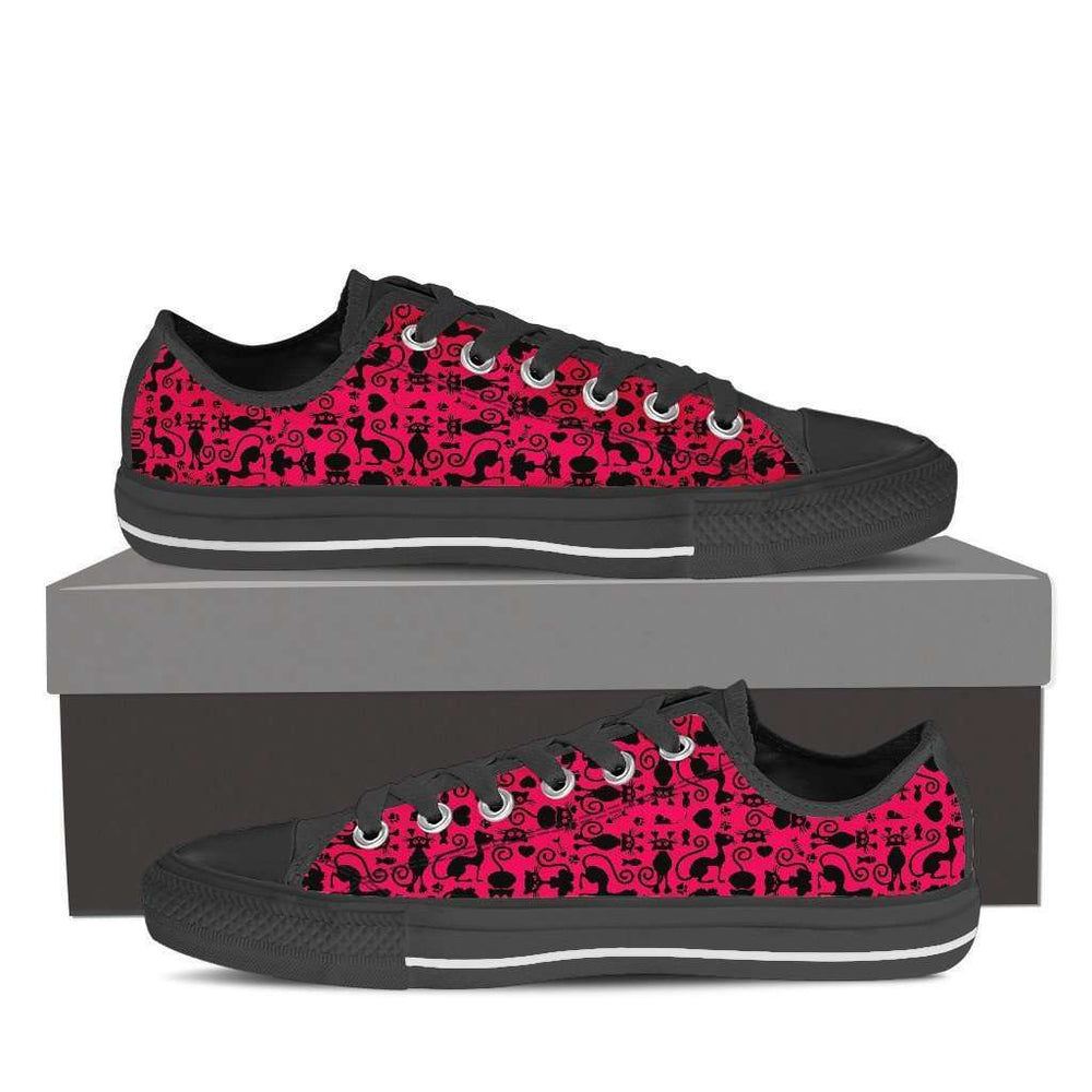 Designs by MyUtopia Shout Out:Cats in Pink Collage Low Top Canvas Sneakers,Women's / Ladies US6 (EU36) / Black/Pink,Lowtop Shoes