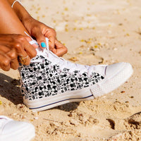 Load image into Gallery viewer, Designs by MyUtopia Shout Out:Cats in White Collage Canvas High Top Shoes,Women&#39;s / Ladies 6 (EU36) / Black/White,High Top Sneakers
