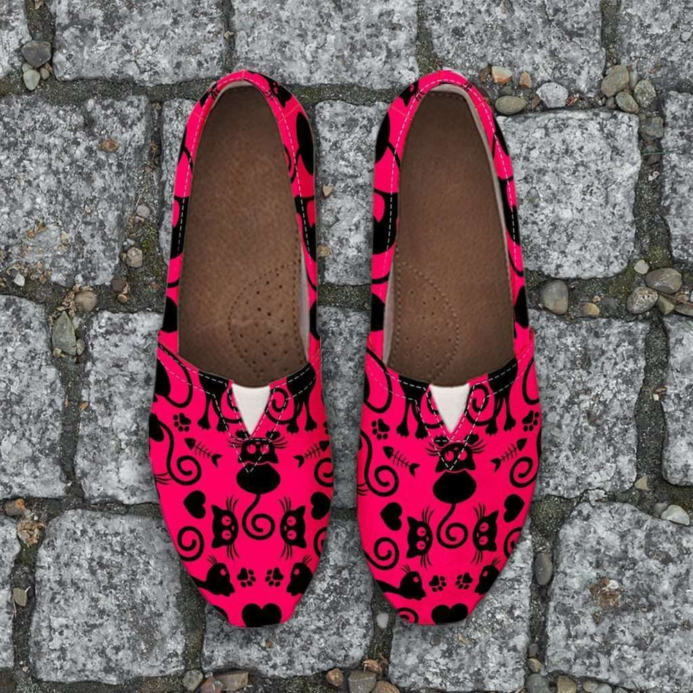 Designs by MyUtopia Shout Out:Cats Pink Casual Canvas Slip on Shoes Women's Flats