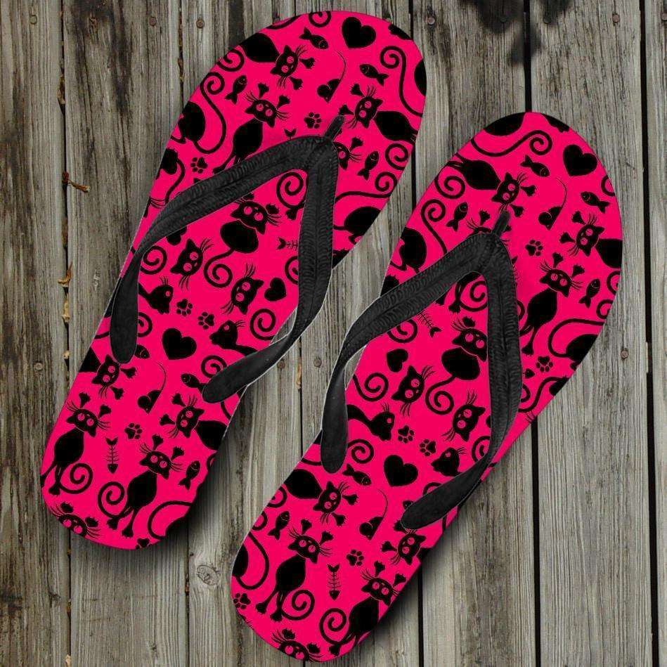 Designs by MyUtopia Shout Out:Cats Pink Flip-Flops