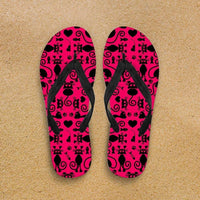 Load image into Gallery viewer, Designs by MyUtopia Shout Out:Cats Pink Flip-Flops,Women&#39;s / Women&#39;s Small (US 5-6 /EU 35-37) / Bright Pink/Black,Flip Flops
