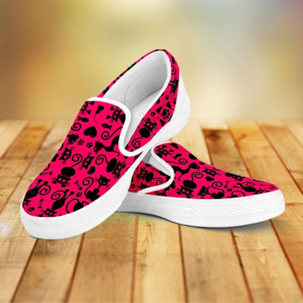 Designs by MyUtopia Shout Out:Cats Pink Slip-on Shoes,Women's / Women's US6 (EU36) / Pink,Slip on sneakers