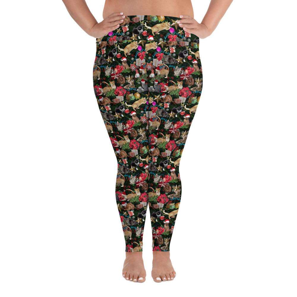 Designs by MyUtopia Shout Out:Cats Playing with Christmas Presents All-Over Print Plus Size Leggings,2XL,Yoga Leggings