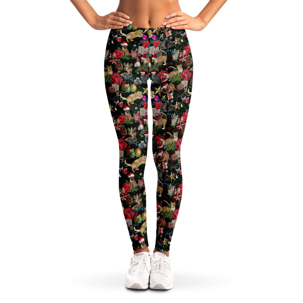 Designs by MyUtopia Shout Out:Cats Playing with Christmas Presents Fashion Leggings,XS,Leggings - AOP