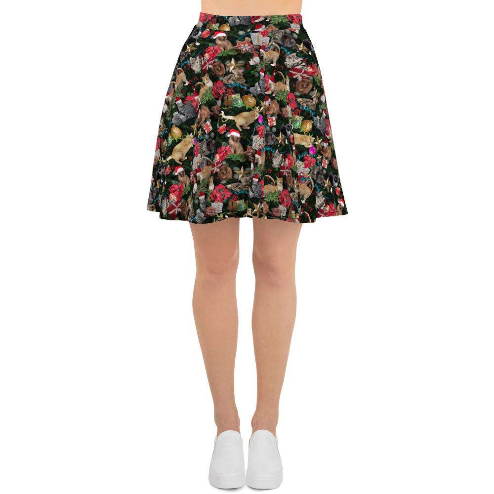Designs by MyUtopia Shout Out:Cats Playing with Christmas Presents Skater Skirt,XS,Skater Skirt