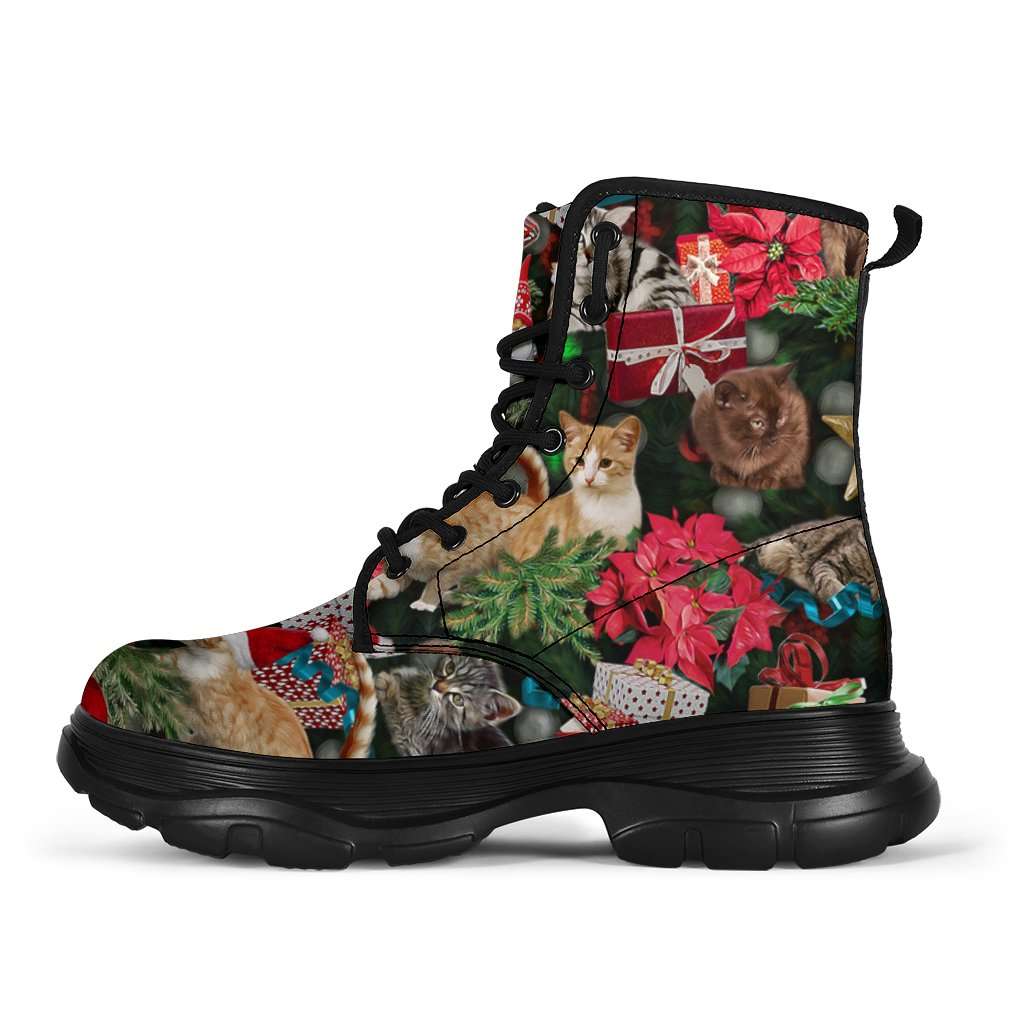 Designs by MyUtopia Shout Out:Cats Playing with The Christmas Tree Sneaker Boots,Women's / Ladies US5 (EU35),Lace-up Boots
