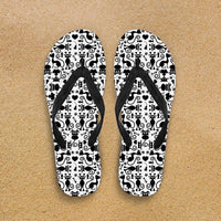 Load image into Gallery viewer, Designs by MyUtopia Shout Out:Cats White Flip-Flops,Women&#39;s / Women&#39;s Small (US 5-6 /EU 35-37) / White/Black,Flip Flops
