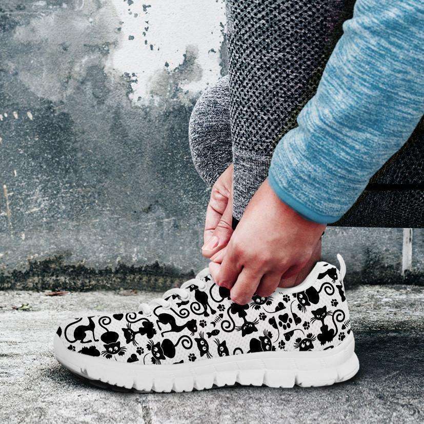 Designs by MyUtopia Shout Out:Cats White Running Shoes,Kid's / Kid's 11 CHILD (EU28) / Black/White,Running Shoes