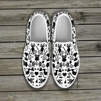 Load image into Gallery viewer, Designs by MyUtopia Shout Out:Cats White Slip-on Shoes,Women&#39;s / Women&#39;s US6 (EU36) / White,Slip on sneakers
