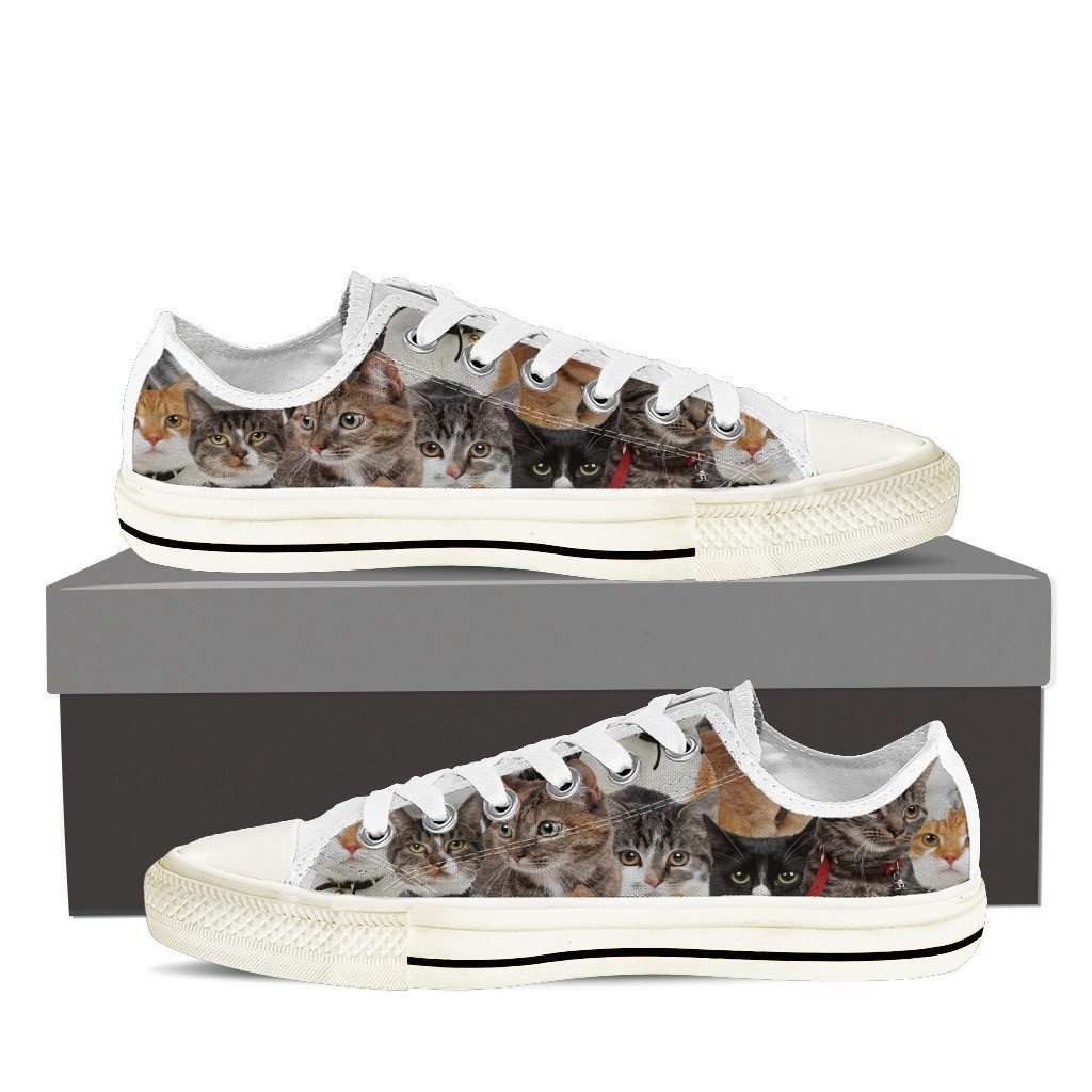 Designs by MyUtopia Shout Out:Cats Women's Low Top Canvas Shoe,Womens Low Top / US6 (EU36) / White/Brown,Lowtop Shoes