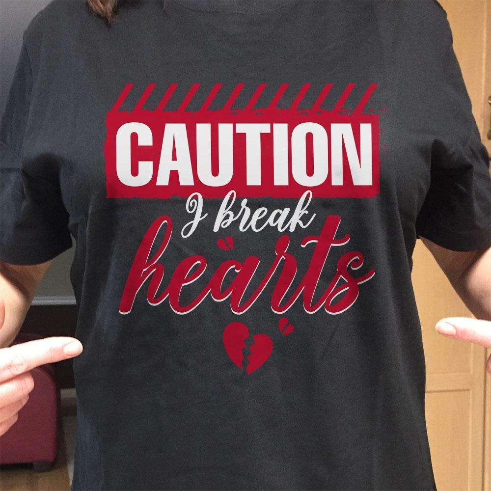 Designs by MyUtopia Shout Out:Caution: I Break Hearts Valentines Day Humor Adult Unisex T-Shirt