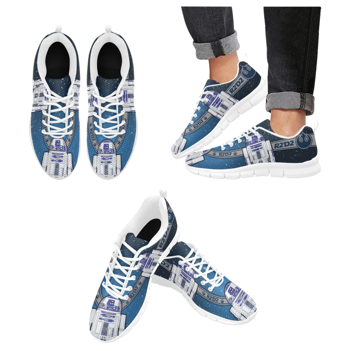 Inspired by R2D2 on Blue Mesh Fabric Running Shoes
