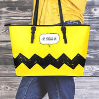 Load image into Gallery viewer, Designs by MyUtopia Shout Out:Charlie Faux Leather Totebag Purse,Medium (10 x 16 x 5) / Black/Yellow,tote bag purse
