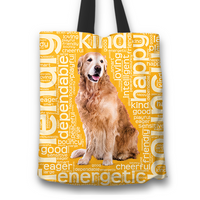 Load image into Gallery viewer, Designs by MyUtopia Shout Out:Cheerful Retriever Fabric Totebag Reusable Shopping Tote - Just Pay Shipping,Gold,Reusable Fabric Shopping Tote Bag
