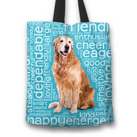 Load image into Gallery viewer, Designs by MyUtopia Shout Out:Cheerful Retriever Fabric Totebag Reusable Shopping Tote,Blue,Reusable Fabric Shopping Tote Bag
