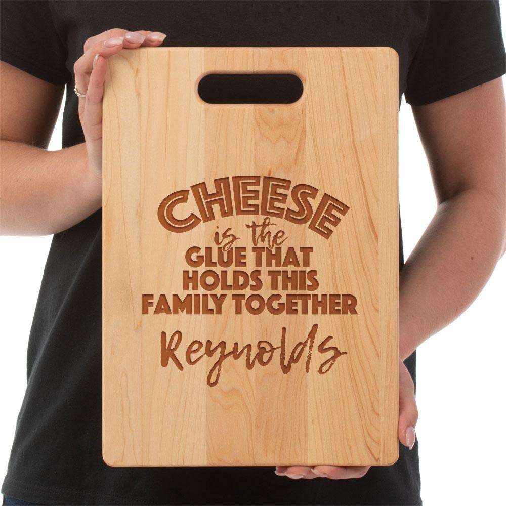 Designs by MyUtopia Shout Out:Cheese is the Glue that Holds This Family Together Personalized Gift for Chef - Engraved with Name and Special Year,Select Your Size,Cutting Board