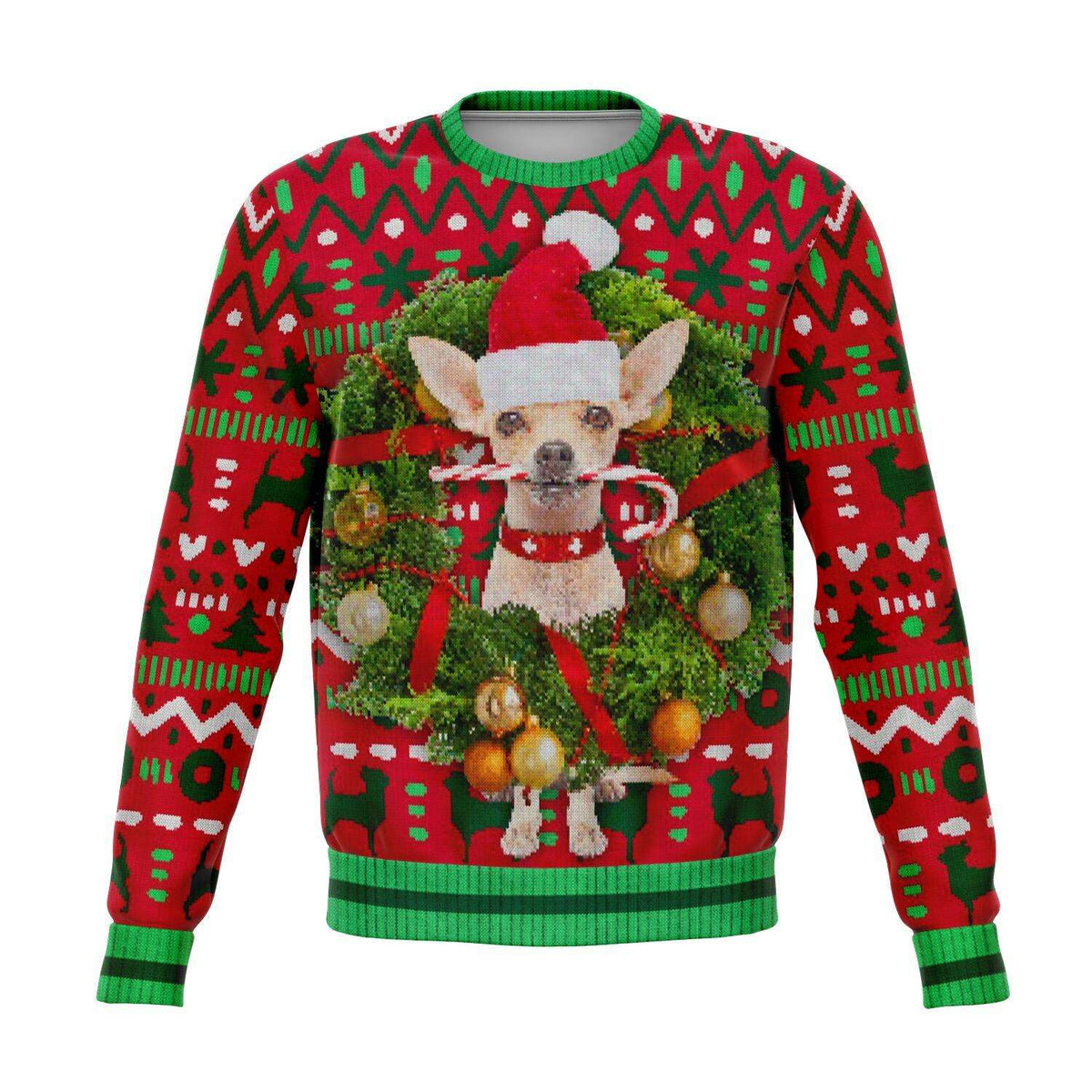 Designs by MyUtopia Shout Out:Chihuahua - Funny Christmas 3D Ugly Christmas Sweater style Fleece Lined Fashion Sweatshirt,XS / Multi,Fashion Sweatshirt - AOP