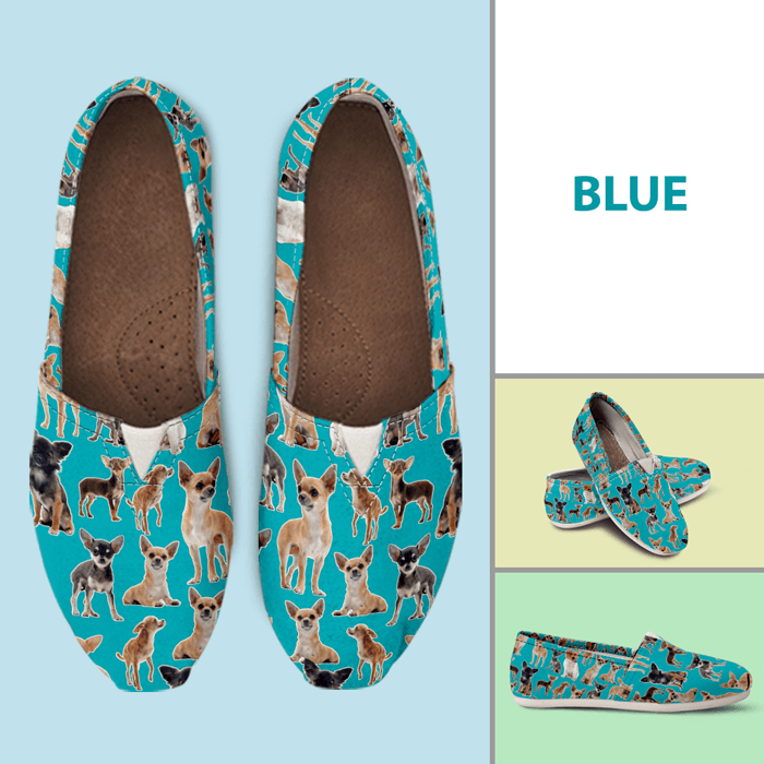 Designs by MyUtopia Shout Out:Chihuahua Casual Canvas Slip on Shoes Women's Flats,Blue / Ladies US6 (EU36),Slip on Flats