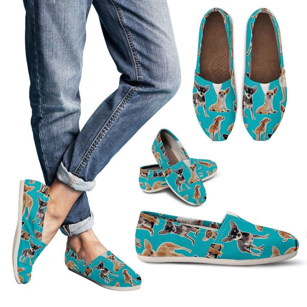 Designs by MyUtopia Shout Out:Chihuahua Collage Casual Canvas Slip on Shoes Women's Flats,Blue / Ladies US6 (EU36),Slip on Flats