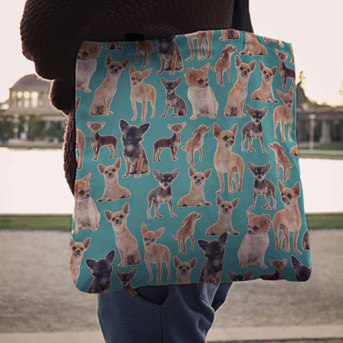 Designs by MyUtopia Shout Out:Chihuahua Collage Fabric Totebag Reusable Shopping Tote - Just Pay Shipping