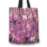 Load image into Gallery viewer, Designs by MyUtopia Shout Out:Chihuahua Collage Fabric Totebag Reusable Shopping Tote - Just Pay Shipping,Purple,Reusable Fabric Shopping Tote Bag
