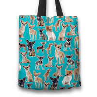 Load image into Gallery viewer, Designs by MyUtopia Shout Out:Chihuahua Collage Fabric Totebag Reusable Shopping Tote,Blue,Reusable Fabric Shopping Tote Bag
