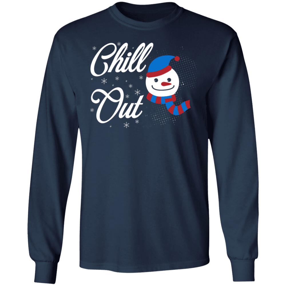 Designs by MyUtopia Shout Out:Chill Out Snowman - Ultra Cotton Long Sleeve T-Shirt,Navy / S,Long Sleeve T-Shirts