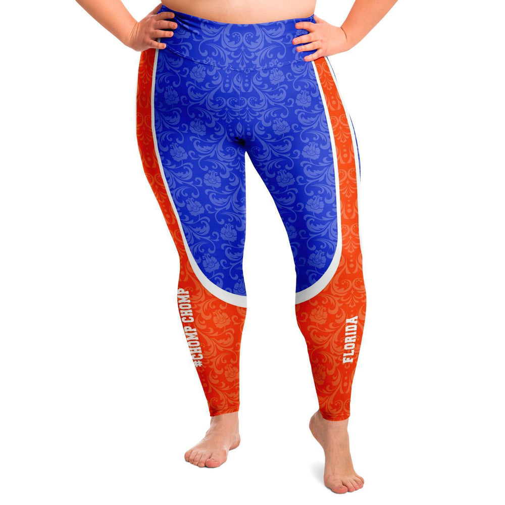 Designs by MyUtopia Shout Out:Chomp Chomp Florida Fan Ladies Plus Size Fashion Leggings