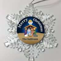 Load image into Gallery viewer, Designs by MyUtopia Shout Out:Christ The Baby Manger Scene Personalized Christmas Keepsake Ornament,Snow Flake,Personalized Christmas Ornament
