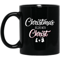 Load image into Gallery viewer, Designs by MyUtopia Shout Out:Christmas Begins with Christ - Ceramic Coffee Mug - Black,11 oz / Black,Ceramic Coffee Mug
